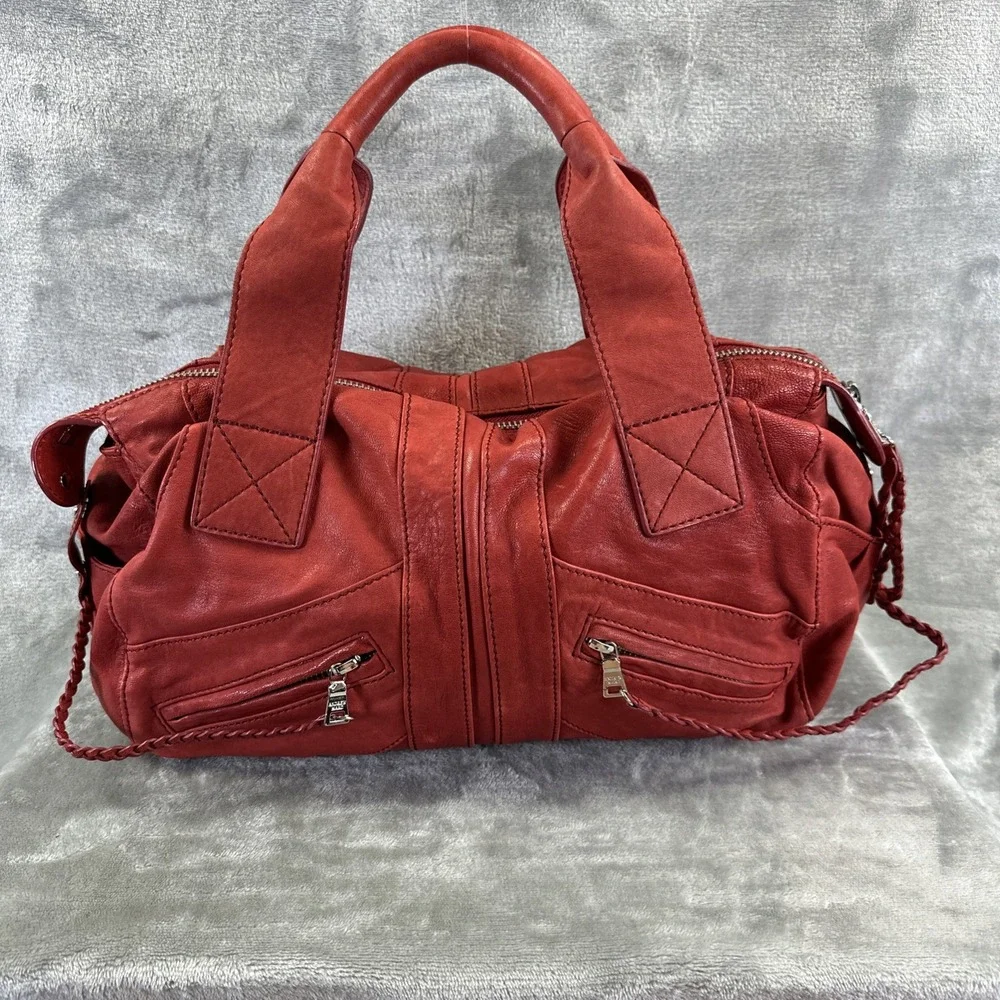 Andrew Marc Hobo Bag Purse Red Leather Distressed Rebel Sydney